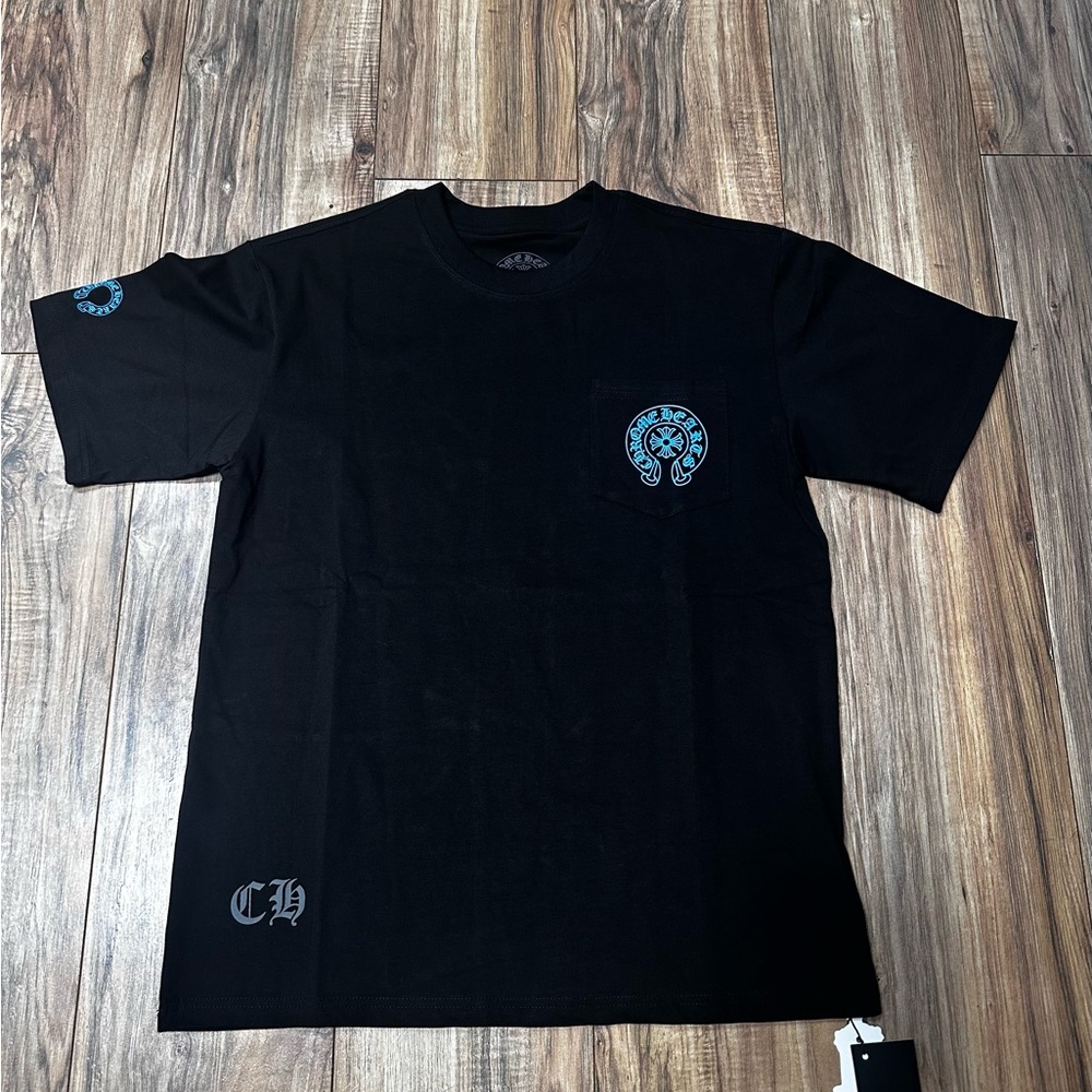 Black T-Shirt with Blue Accents
